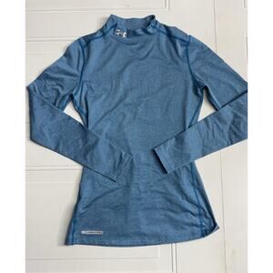 Under Armour Womens ColdGear Shirt Top Mock Base Layer Green Teal Fitted Sz M